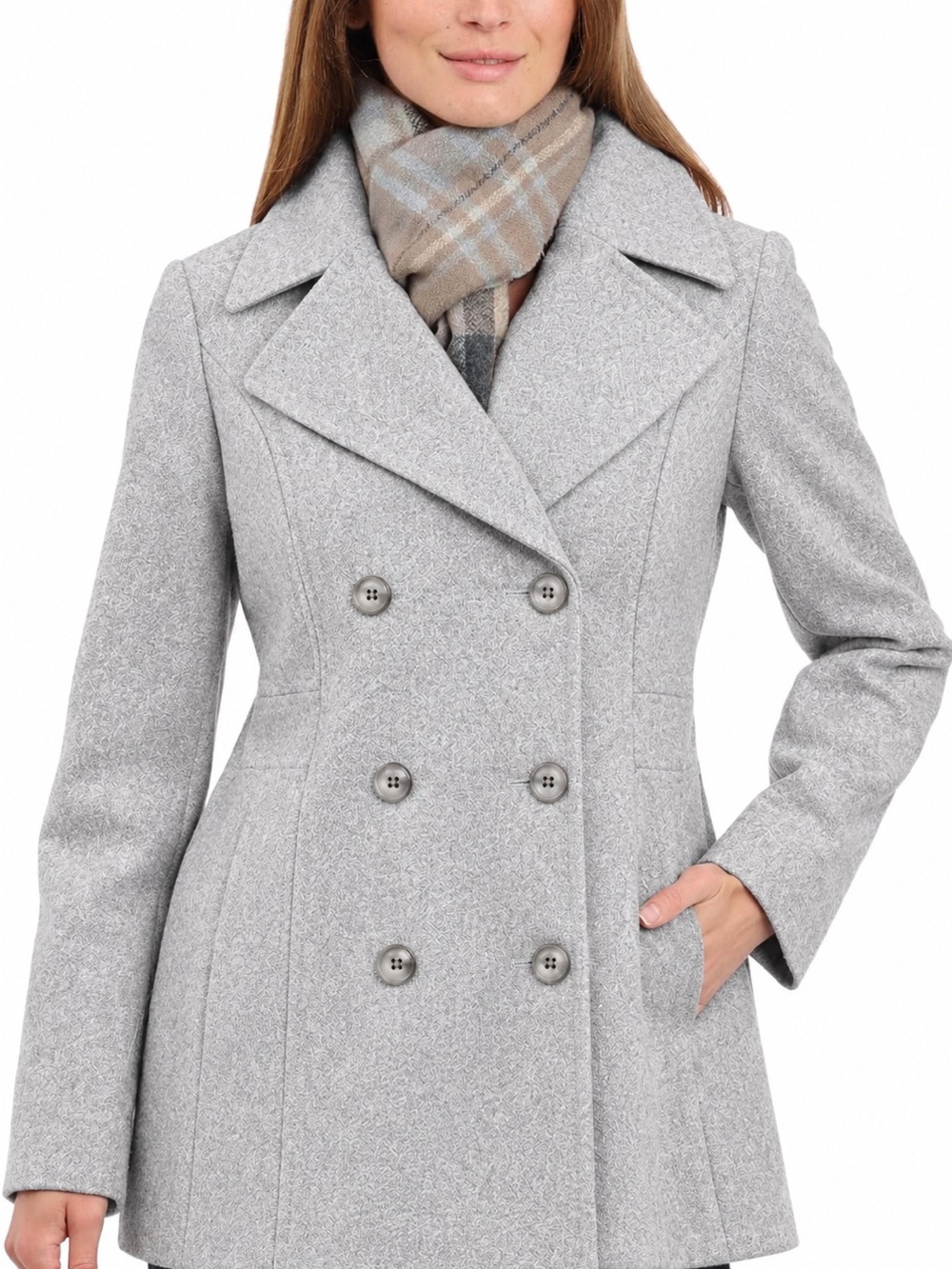 London Fog Women's Double-Breasted Peacoat in Light Taupe